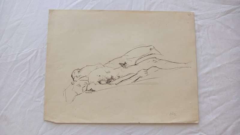 An original ink sketch by international artist Hedwig Brecher Eibuschitz " nude study "