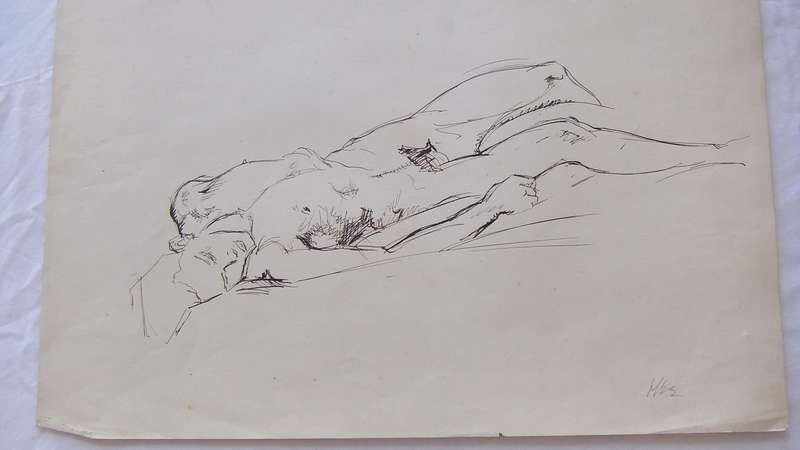 An original ink sketch by international artist Hedwig Brecher Eibuschitz " nude study "