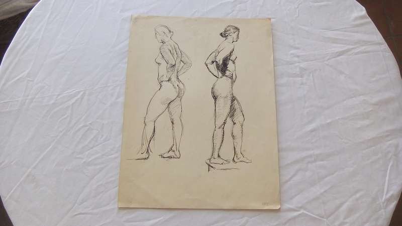 An original ink sketch by international artist Hedwig Brecher Eibuschitz " nude study "