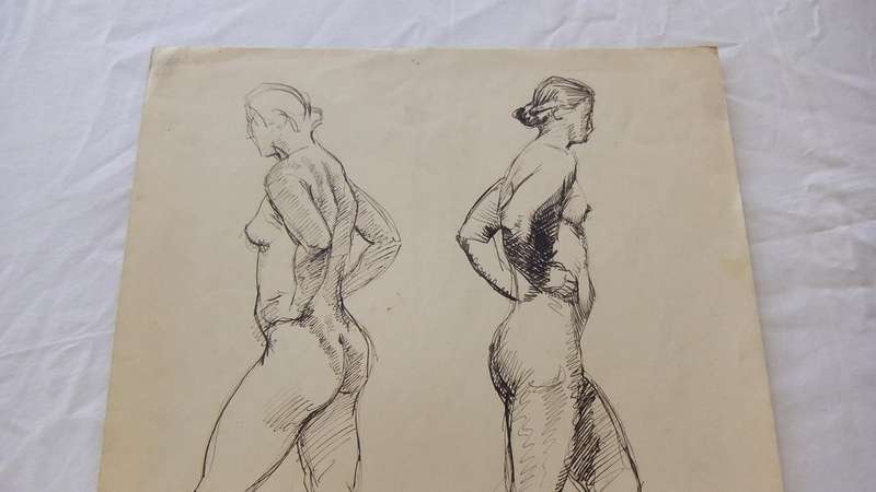 An original ink sketch by international artist Hedwig Brecher Eibuschitz " nude study "