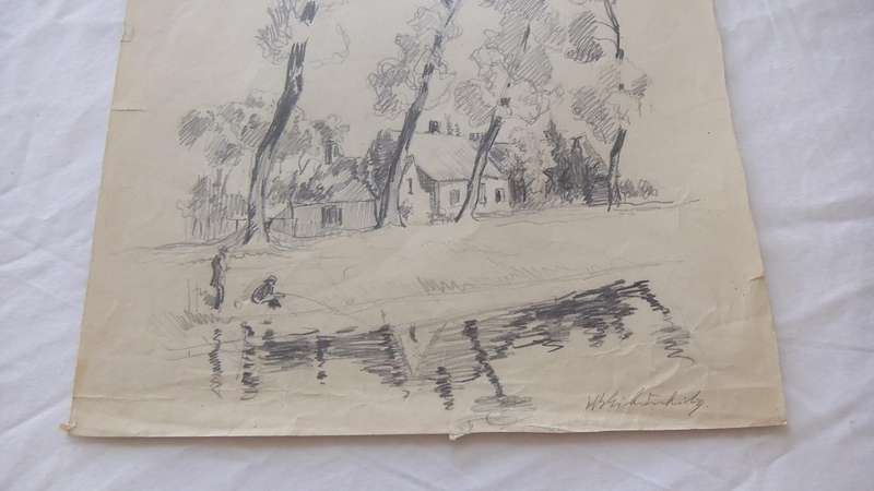 An original pencil sketch by international artist Hedwig Brecher Eibuschitz " landscape study "