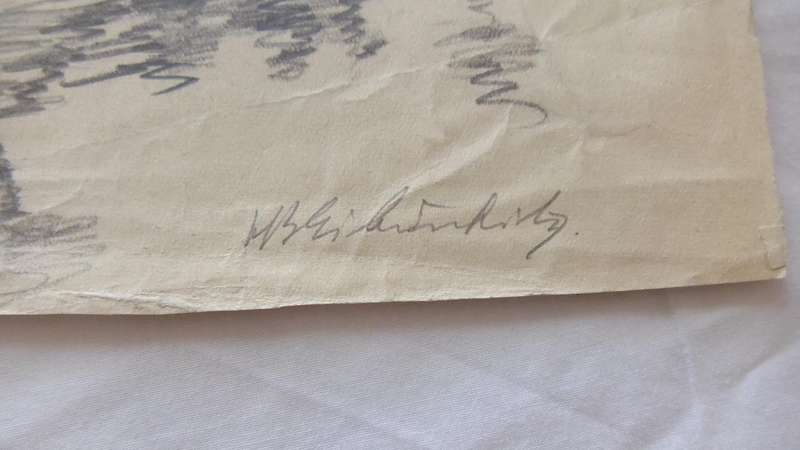 An original pencil sketch by international artist Hedwig Brecher Eibuschitz " landscape study "