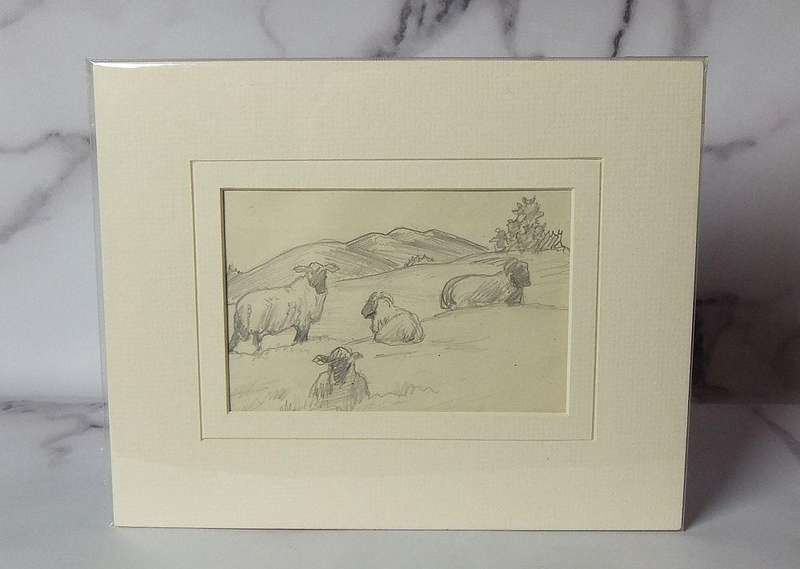 An original pencil sketch by international artist Hedwig Brecher Eibuschitz " farm study "
