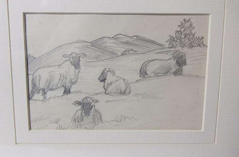 An original pencil sketch by international artist Hedwig Brecher Eibuschitz " farm study "