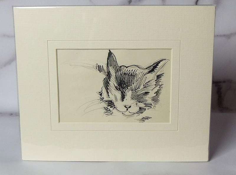 An original mixed media sketch by international artist Hedwig Brecher Eibuschitz " cat study "