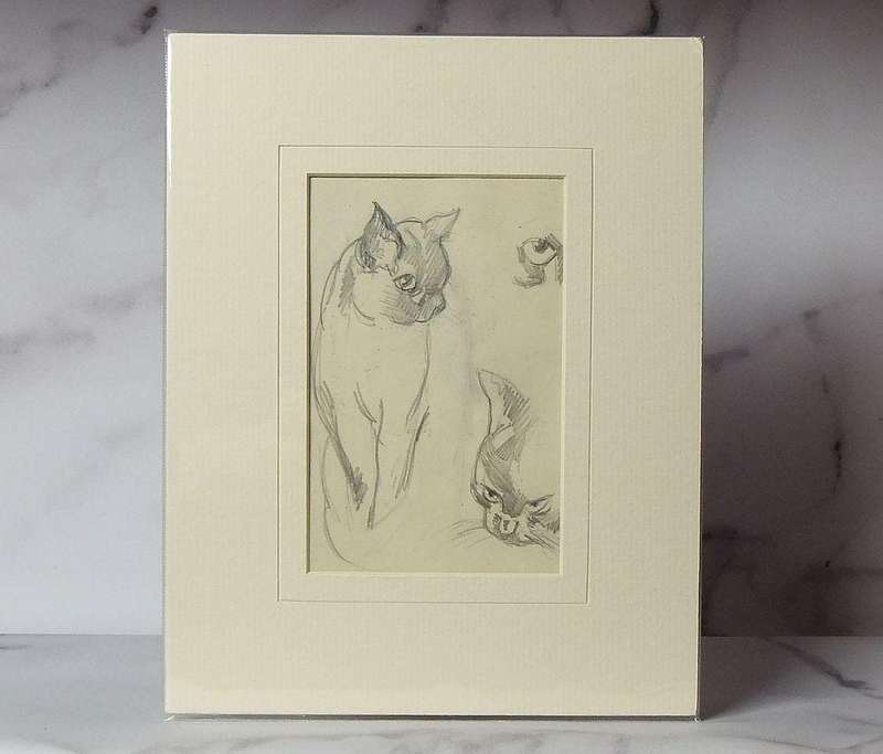 An original pencil sketch by international artist Hedwig Brecher Eibuschitz " cat study "