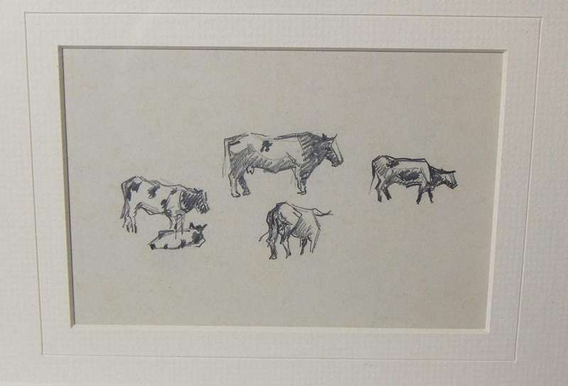 An original pencil sketch by international artist Hedwig Brecher Eibuschitz " cow study "
