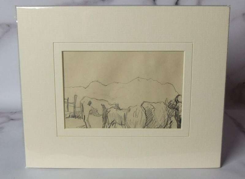 An original pencil sketch by international artist Hedwig Brecher Eibuschitz " farm study "