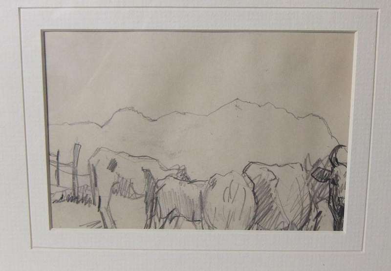 An original pencil sketch by international artist Hedwig Brecher Eibuschitz " farm study "