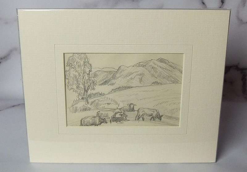 An original pencil sketch by international artist Hedwig Brecher Eibuschitz " farm study "