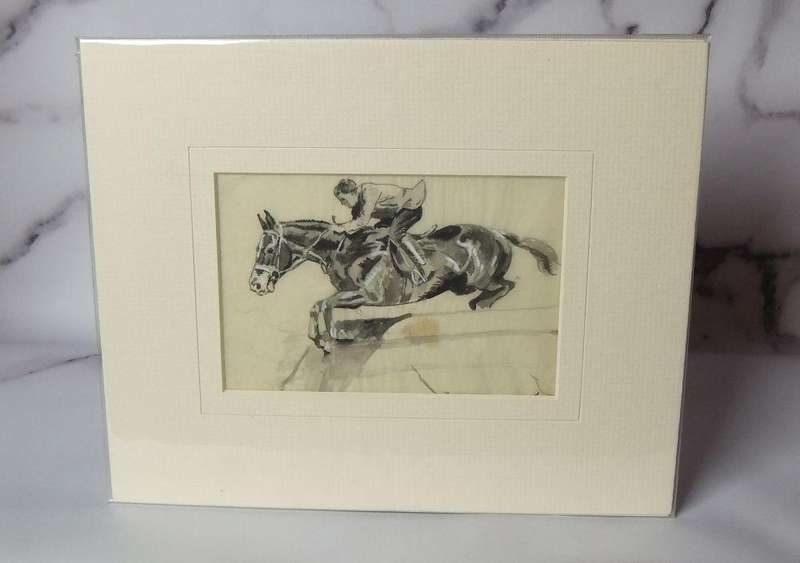 An original watercolour painting by international artist Hedwig Eibuschitz " horse jumping study "