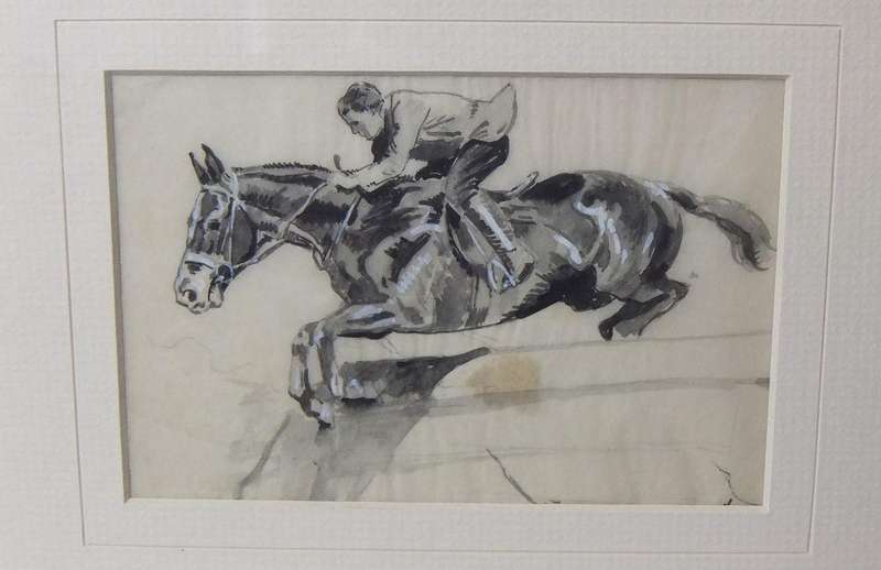 An original watercolour painting by international artist Hedwig Eibuschitz " horse jumping study "