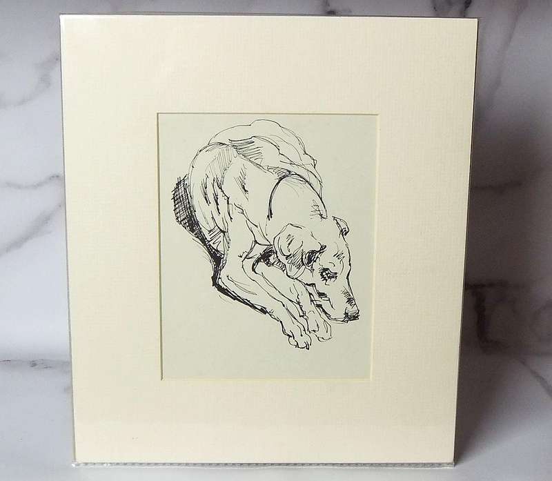 An original ink sketch by international artist Hedwig Brecher Eibuschitz " dog study "