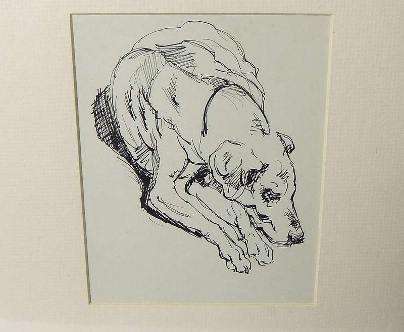 An original ink sketch by international artist Hedwig Brecher Eibuschitz " dog study "