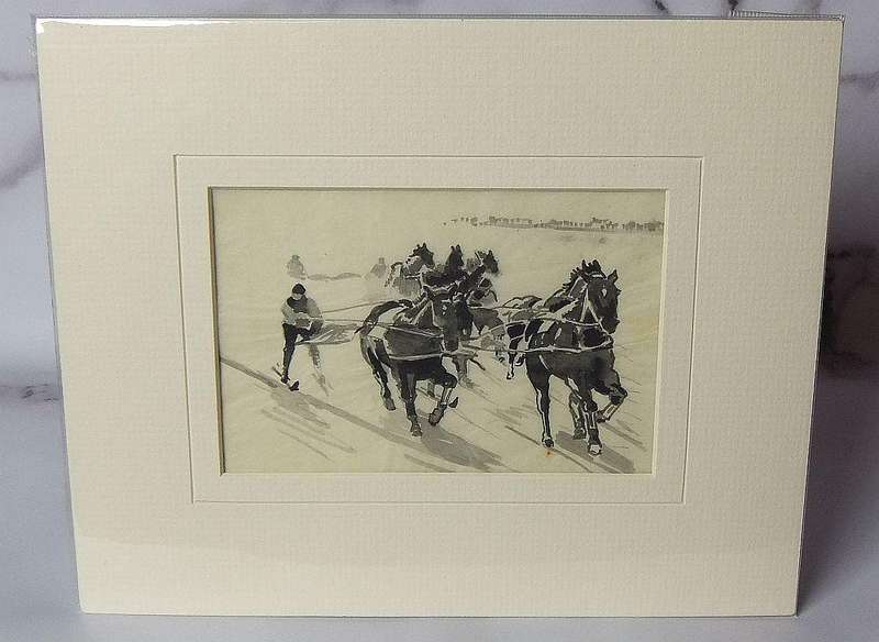 An original watercolour painting by international artist Hedwig Brecher Eibuschitz " ski study "