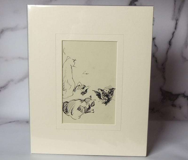 An original ink sketch by international artist Hedwig Brecher Eibuschitz " cat study "