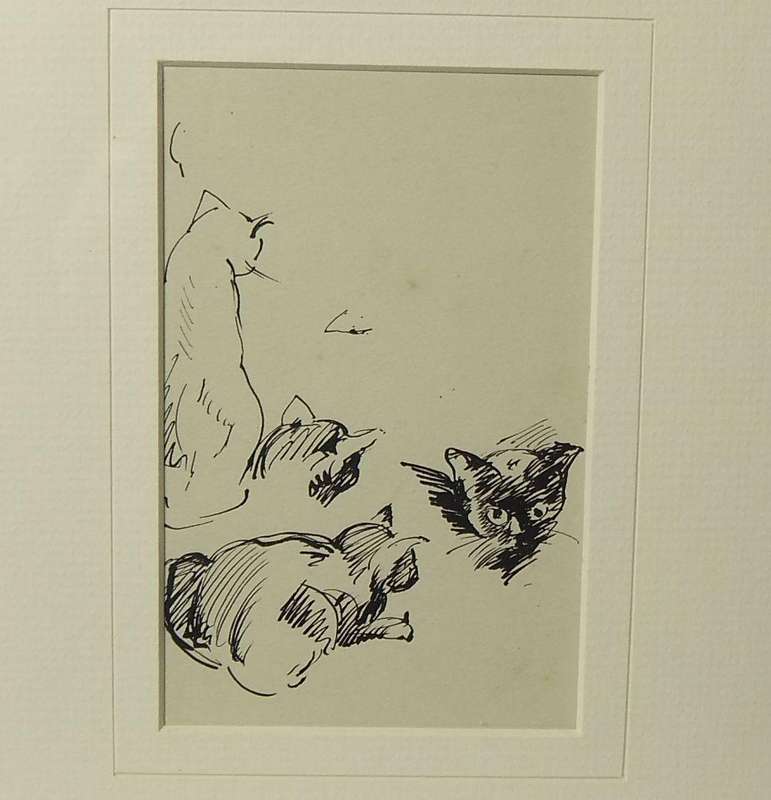 An original ink sketch by international artist Hedwig Brecher Eibuschitz " cat study "