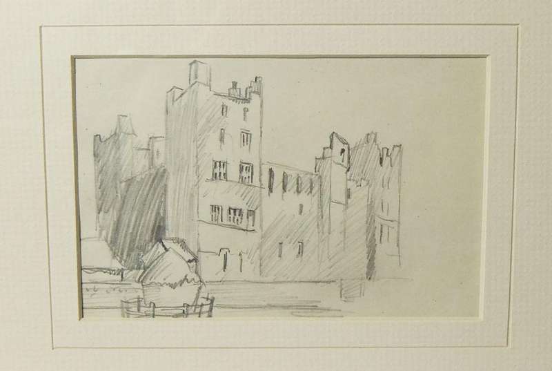 An original pencil sketch by international artist Hedwig Brecher Eibuschitz " manor study "