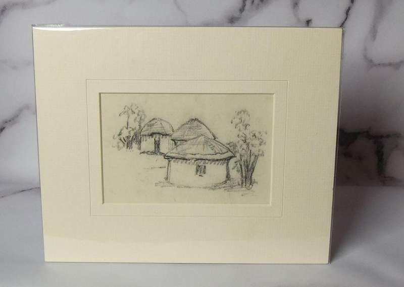 An original charcoal sketch by international artist Hedwig Brecher Eibuschitz " village study "