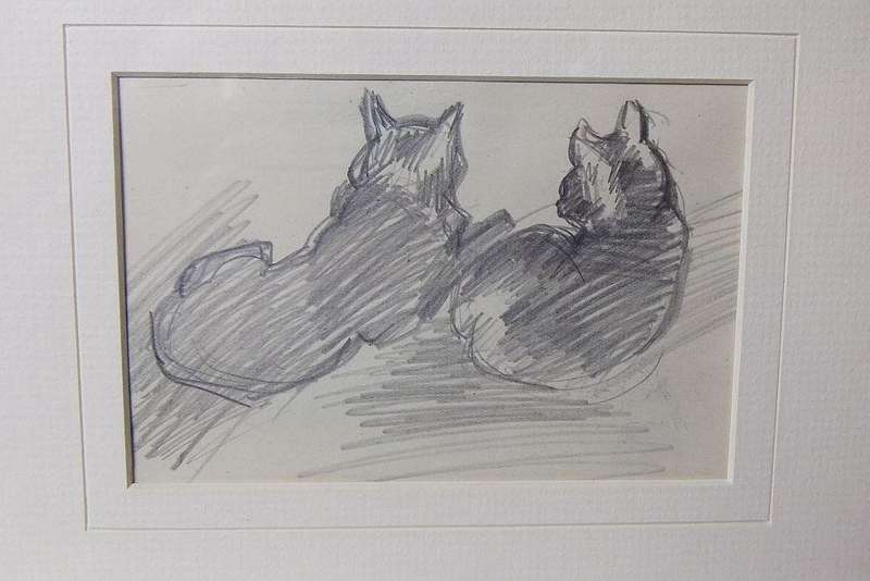 An original pencil sketch by international artist Hedwig Brecher Eibuschitz " cat study "