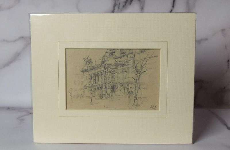 An original signed pencil sketch by international artist Hedwig Brecher Eibuschitz " architecture "