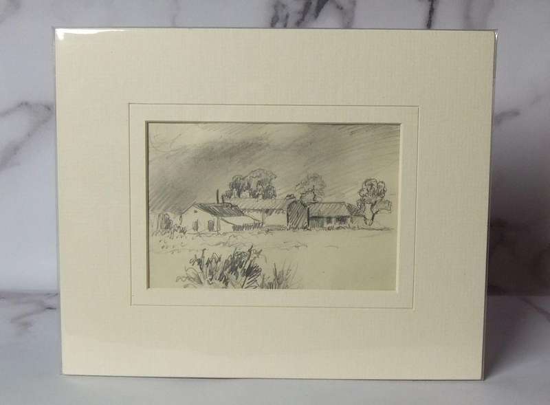An original pencil sketch by international artist Hedwig Brecher Eibuschitz " farm study "