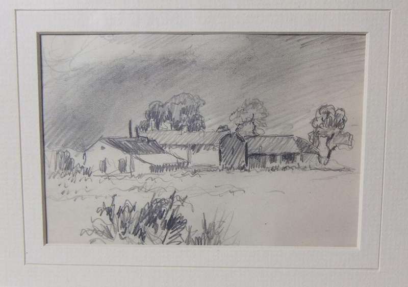 An original pencil sketch by international artist Hedwig Brecher Eibuschitz " farm study "