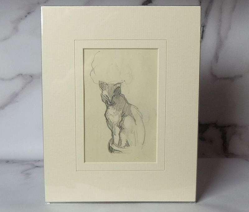An original pencil sketch by international artist Hedwig Brecher Eibuschitz " cat study "