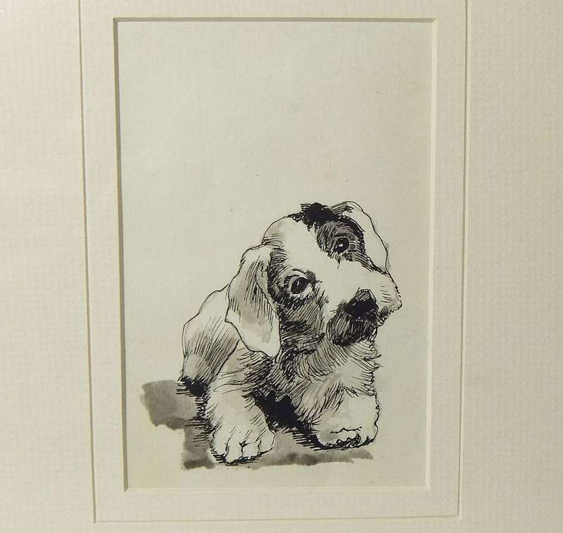 An original mixed media watercolour painting by international artist Hedwig Eibuschitz " dog study "
