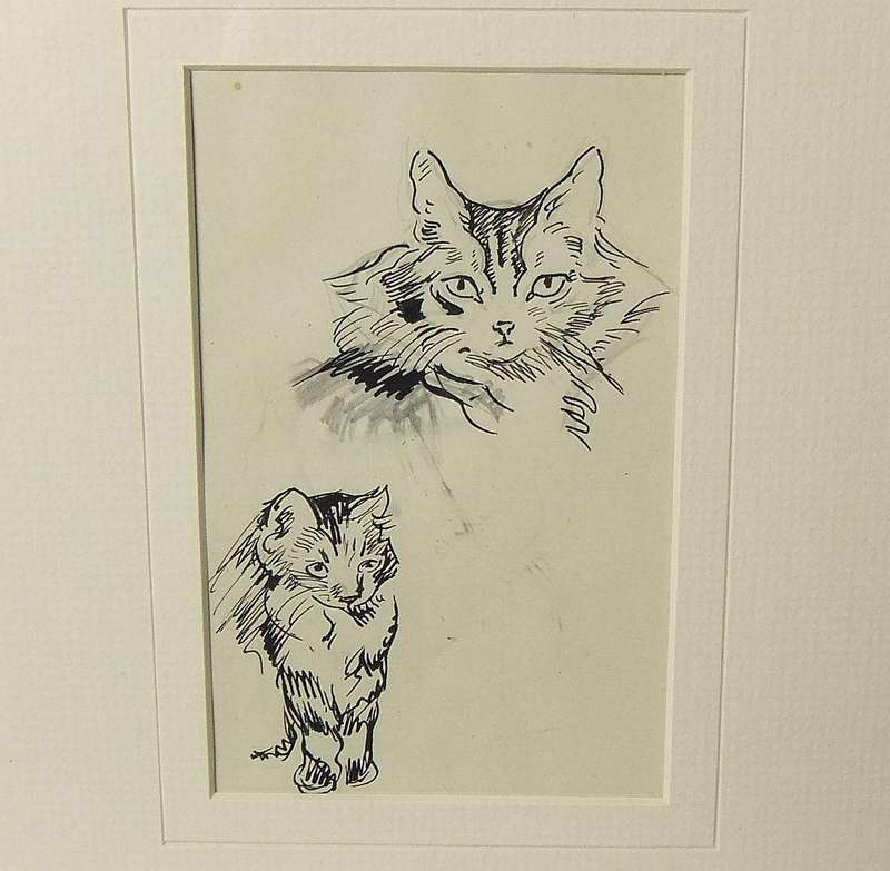 An original ink & pencil sketch by international artist Hedwig Brecher Eibuschitz " cat study "