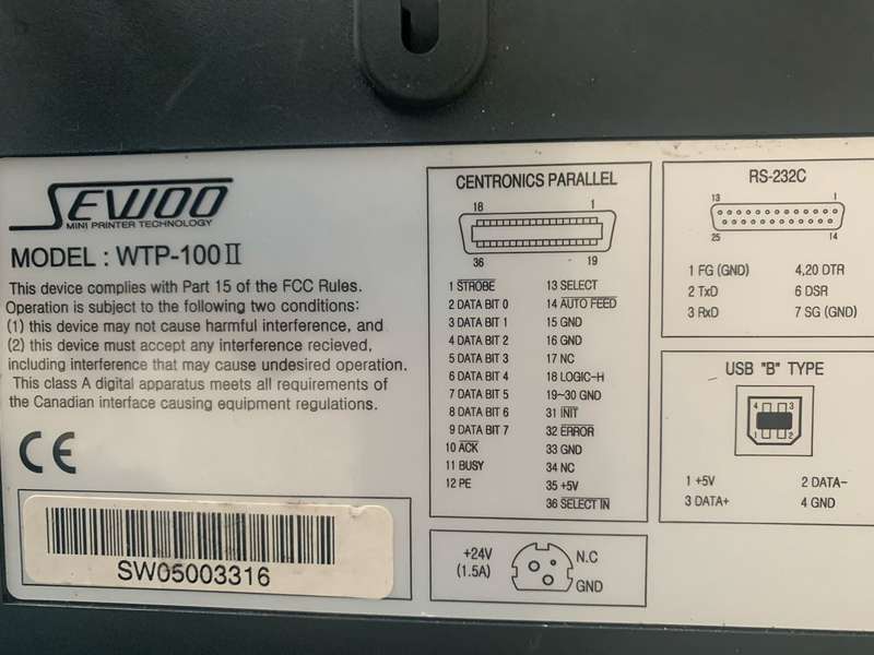 Sewoo WTP-100 Thermal Point of Sale Receipt Printer Parallel
