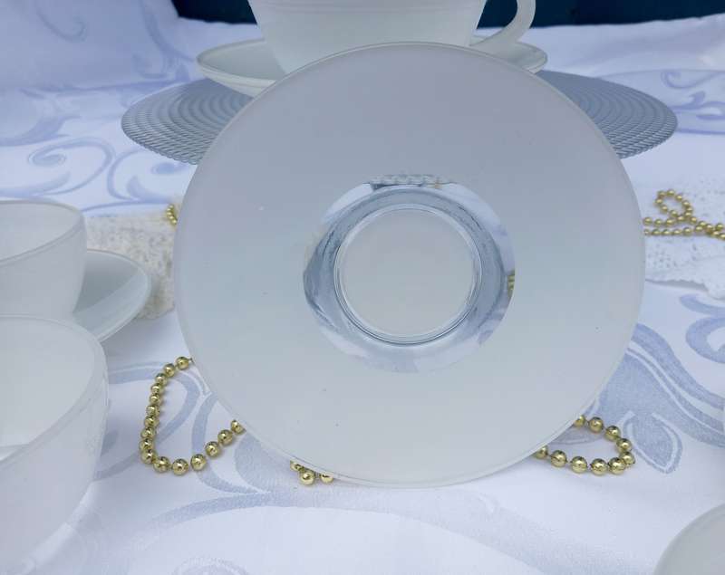Vintage Duralex France cups and saucers white