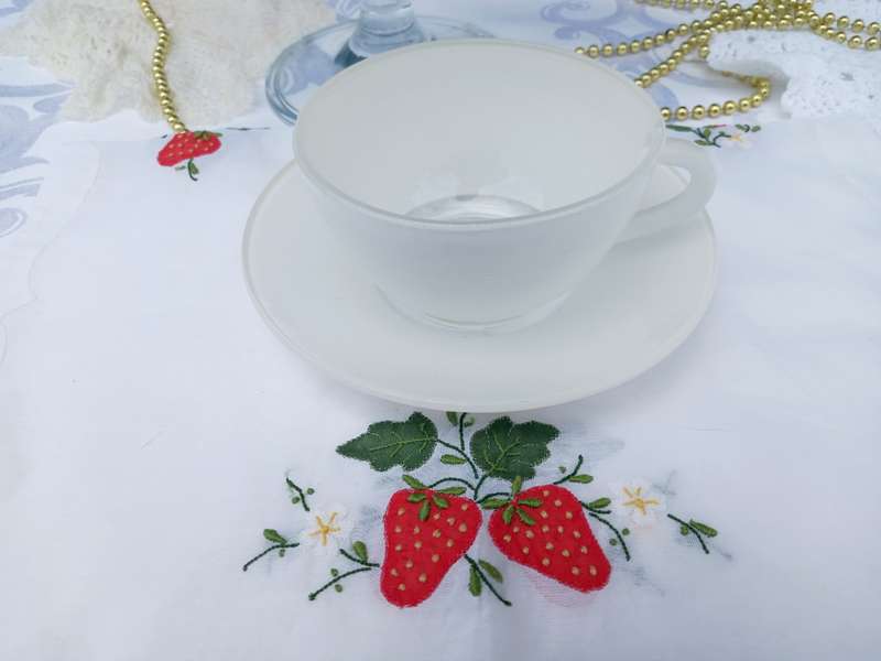 Vintage Duralex France cups and saucers white