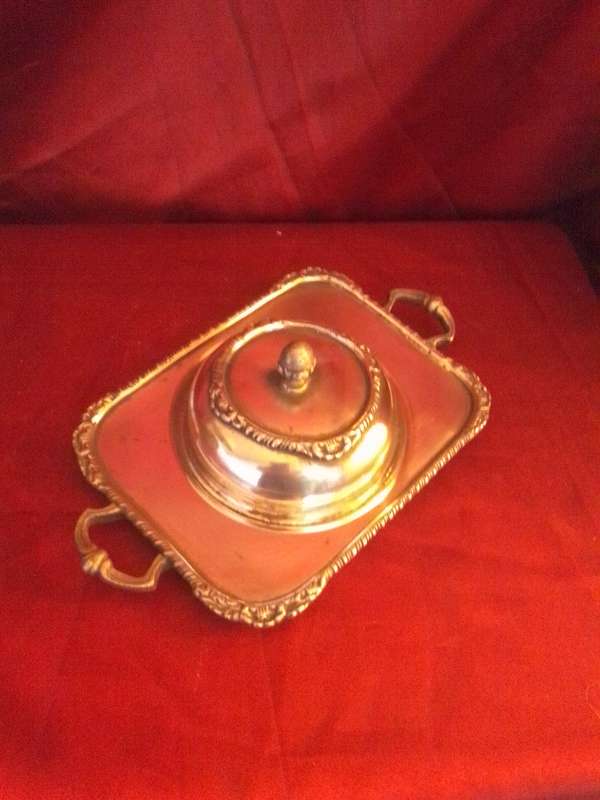 Vintage Plated Butter Dish with Glass Inlay