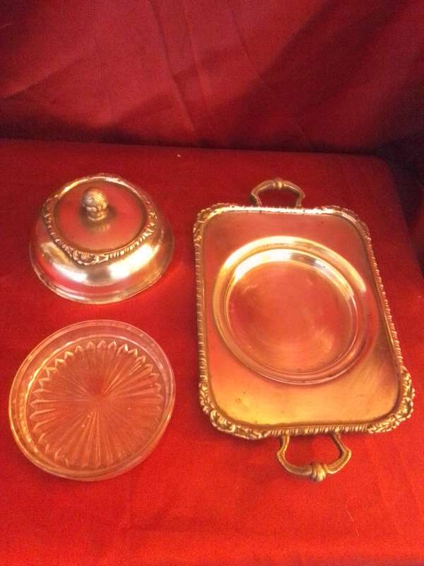 Vintage Plated Butter Dish with Glass Inlay