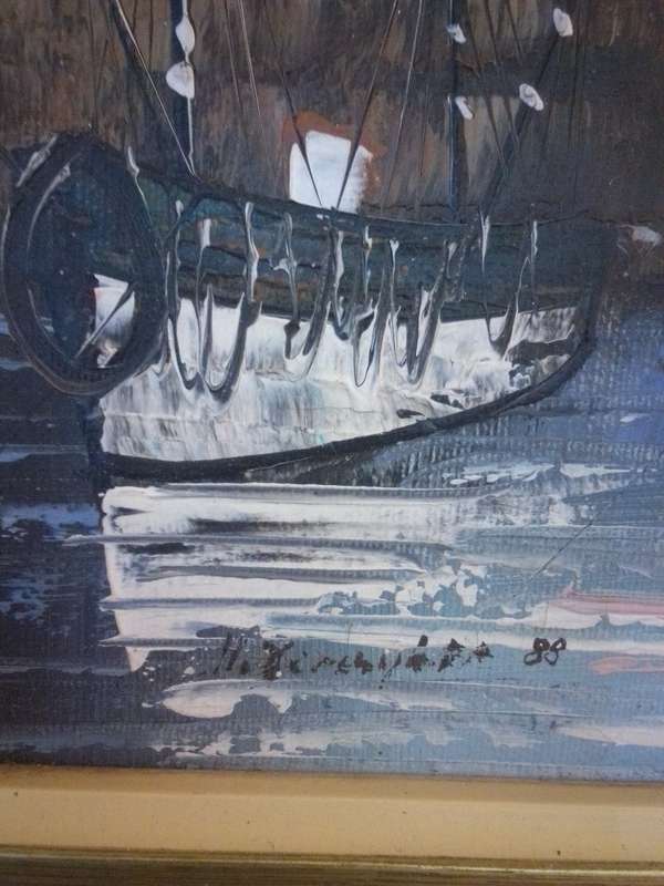 Stunning Oil on Board 'Fishing Boats' Signed & Dated 88'