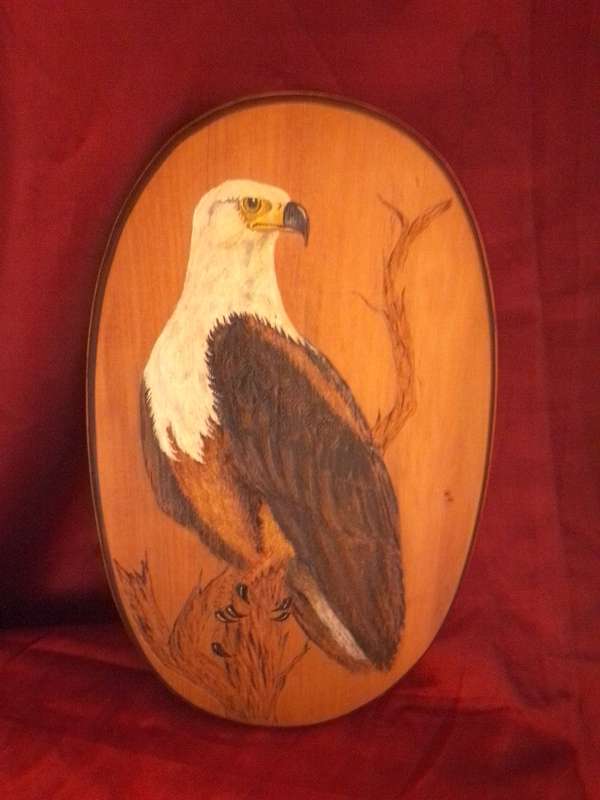 Stunning Painted Wood Carving 'Fish Eagle' Signed Jeannie 95'