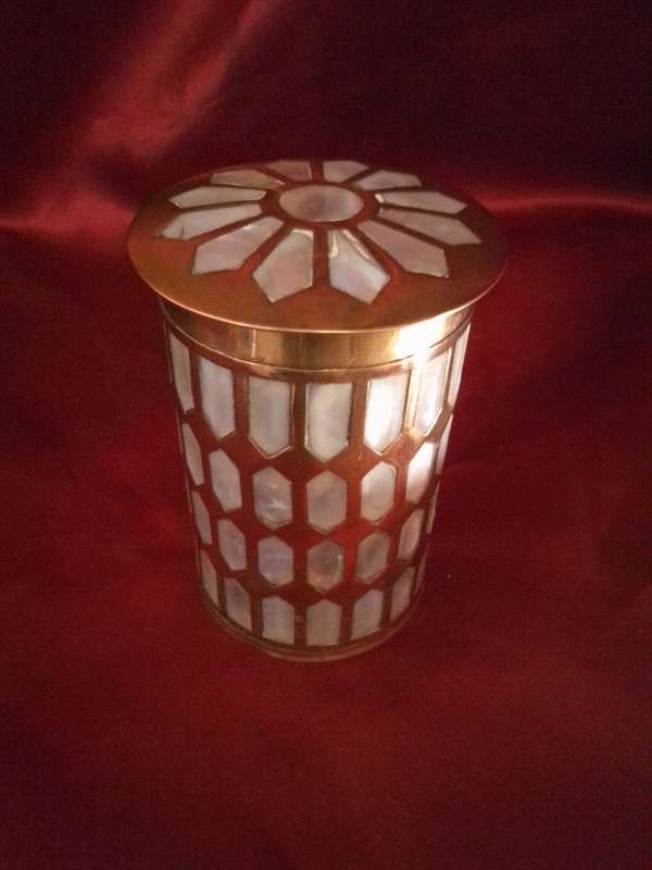 Vintage Brass Canister with Mother of Pearl Inlay
