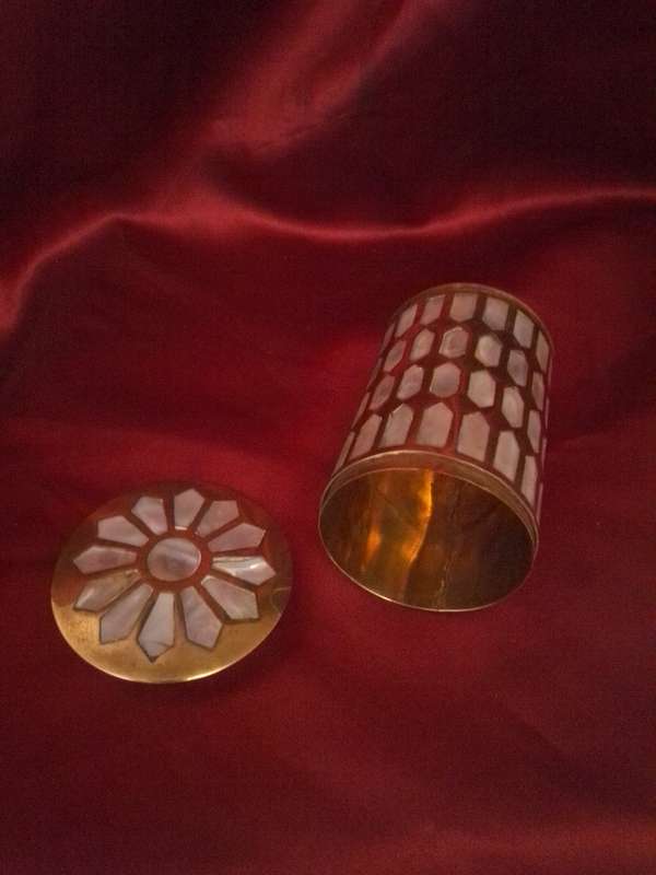 Vintage Brass Canister with Mother of Pearl Inlay