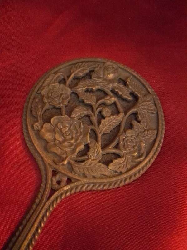 Art Deco Ladies Vanity Travel Mirror with Rose Motif