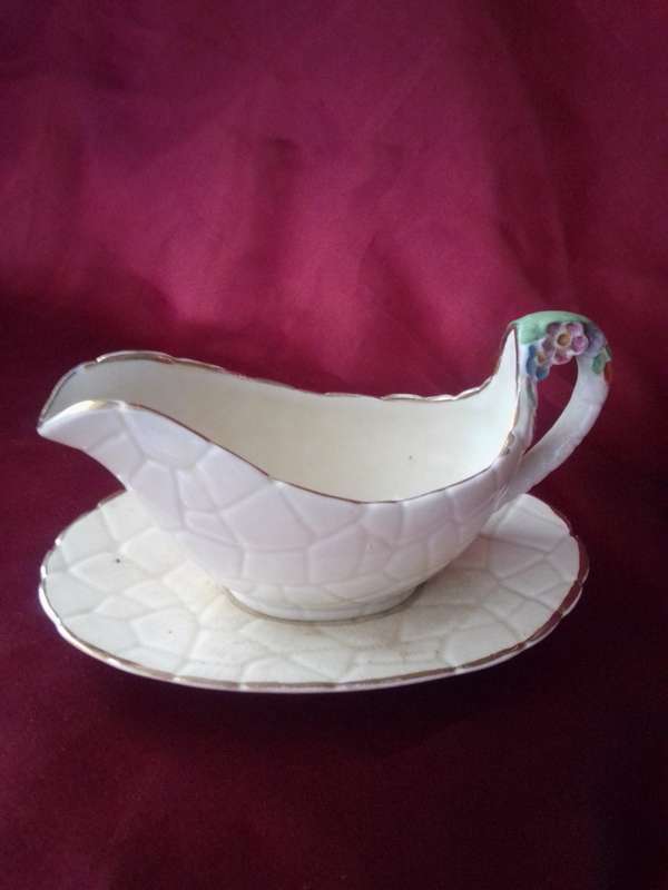 Rare Art Deco Single Serving Gravy Boat With Tray by Crown Devon England
