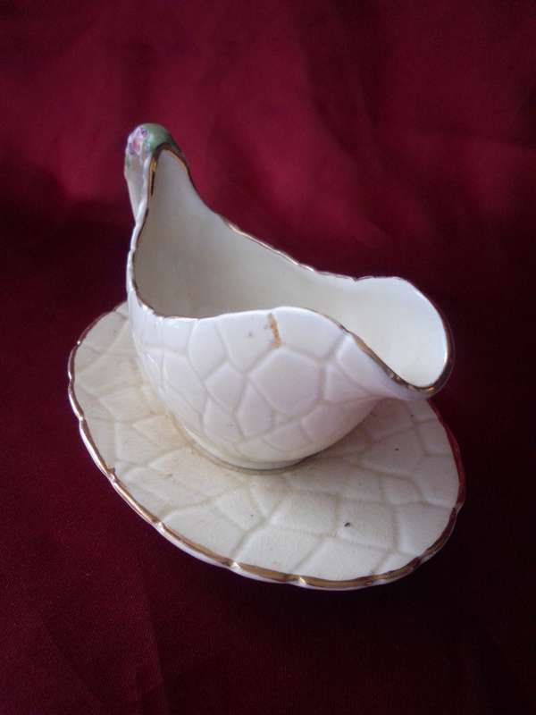 Rare Art Deco Single Serving Gravy Boat With Tray by Crown Devon England