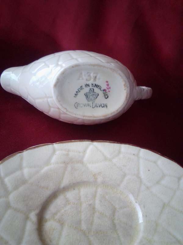 Rare Art Deco Single Serving Gravy Boat With Tray by Crown Devon England