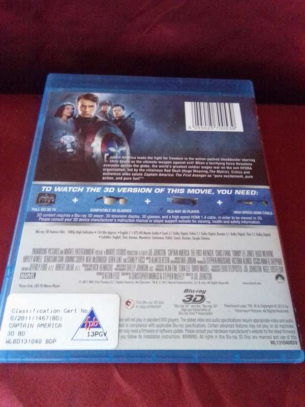 Captain America The First Avenger Limited 3D Edition Blu-ray Disc