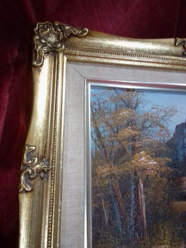 Stunning Oil on Board 'Landscape With Farmhouse' In Gold Gilt Frame - Signed