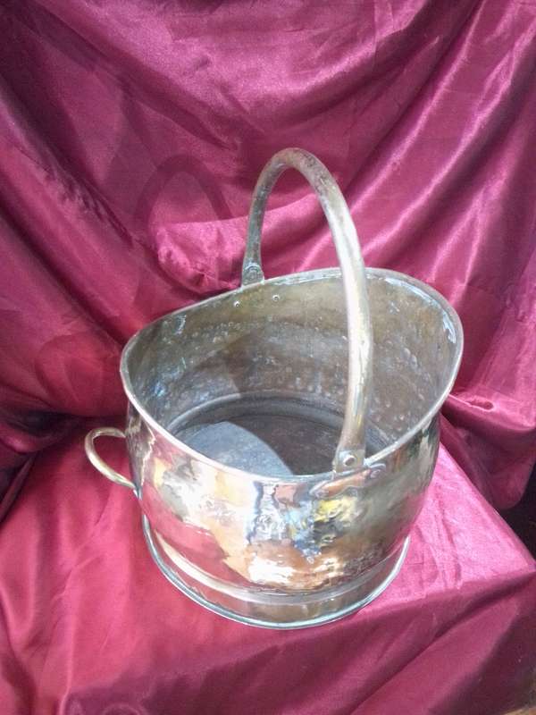 Large Victorian Hammered Brass Coal Bucket