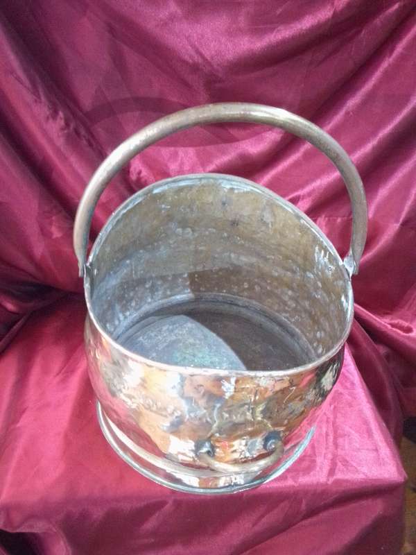 Large Victorian Hammered Brass Coal Bucket