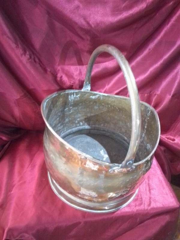Large Victorian Hammered Brass Coal Bucket