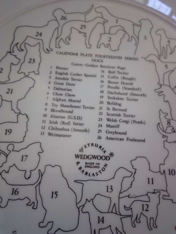 1984 Wedgwood Calendar Plate Fourteenth Series 'Dogs'