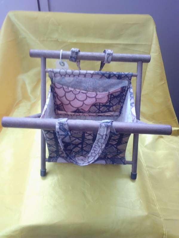 Old Wood & Material Fold up Basket